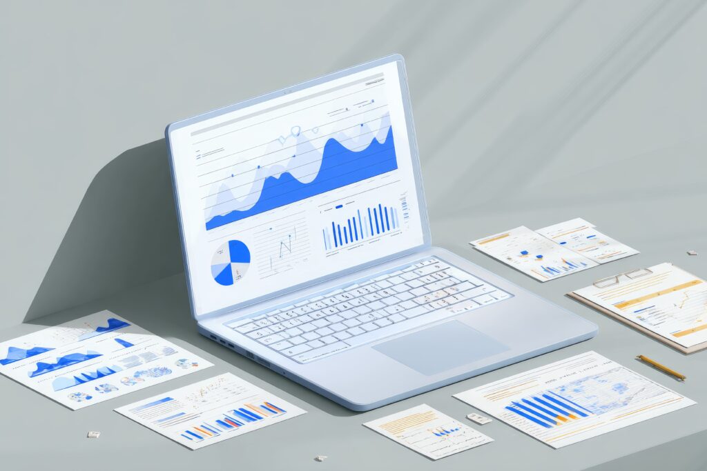 vecteezy a laptop with graphs and charts on it 70202308