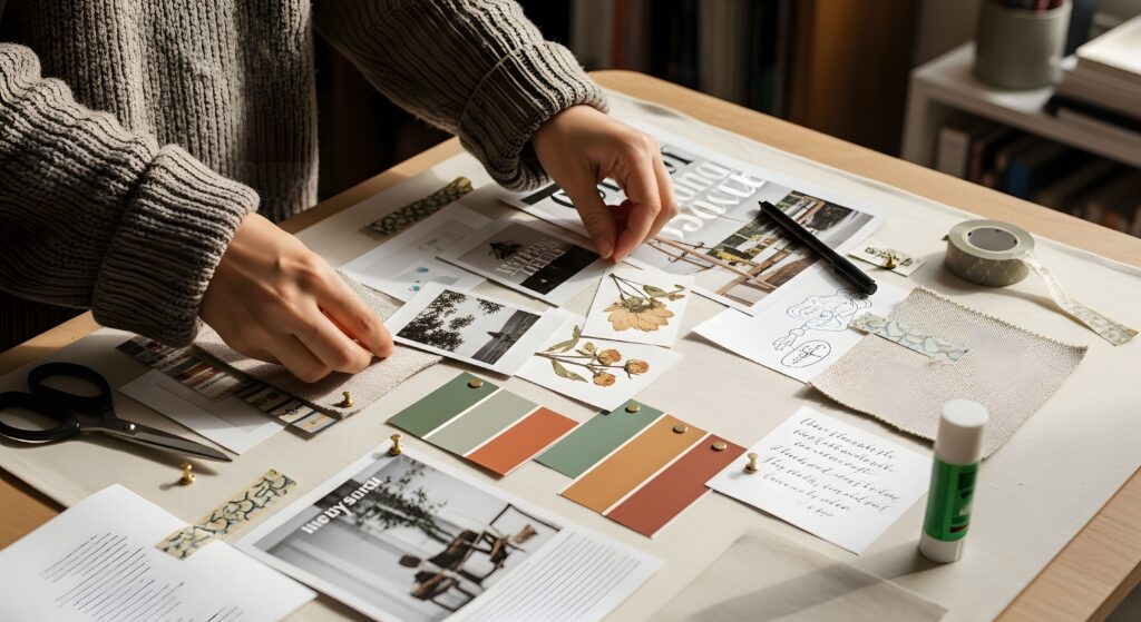 vecteezy a person is working on a desk with a variety of papers 74046933